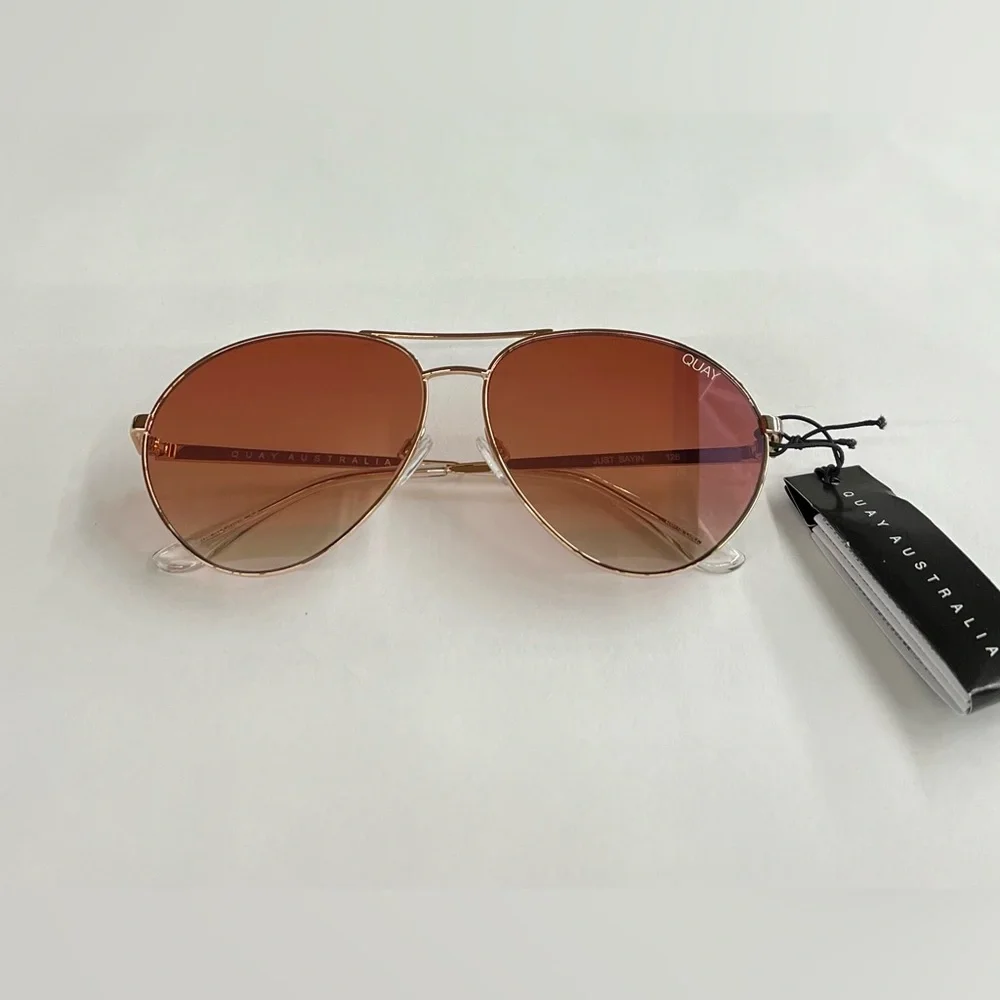 Quay Australia Pink Lens Gold Frame Aviator Sunglasses